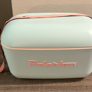 Polarbox Cooler Retro Ice Chest - Cyan w Pink leather Strap